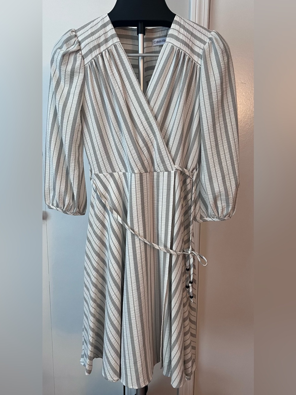 Calvin Klein White & Gray Striped Dress